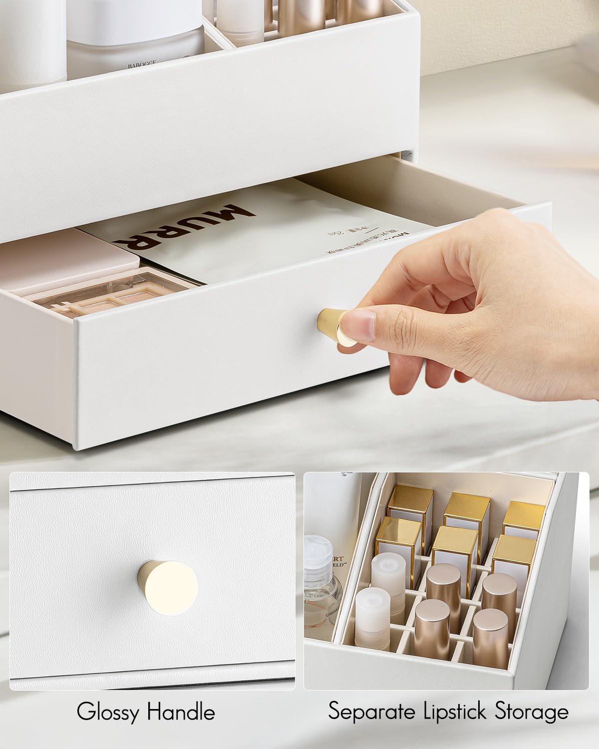 VLANDO drawers provide easy access to perfumes and cosmetics while reducing clutter.