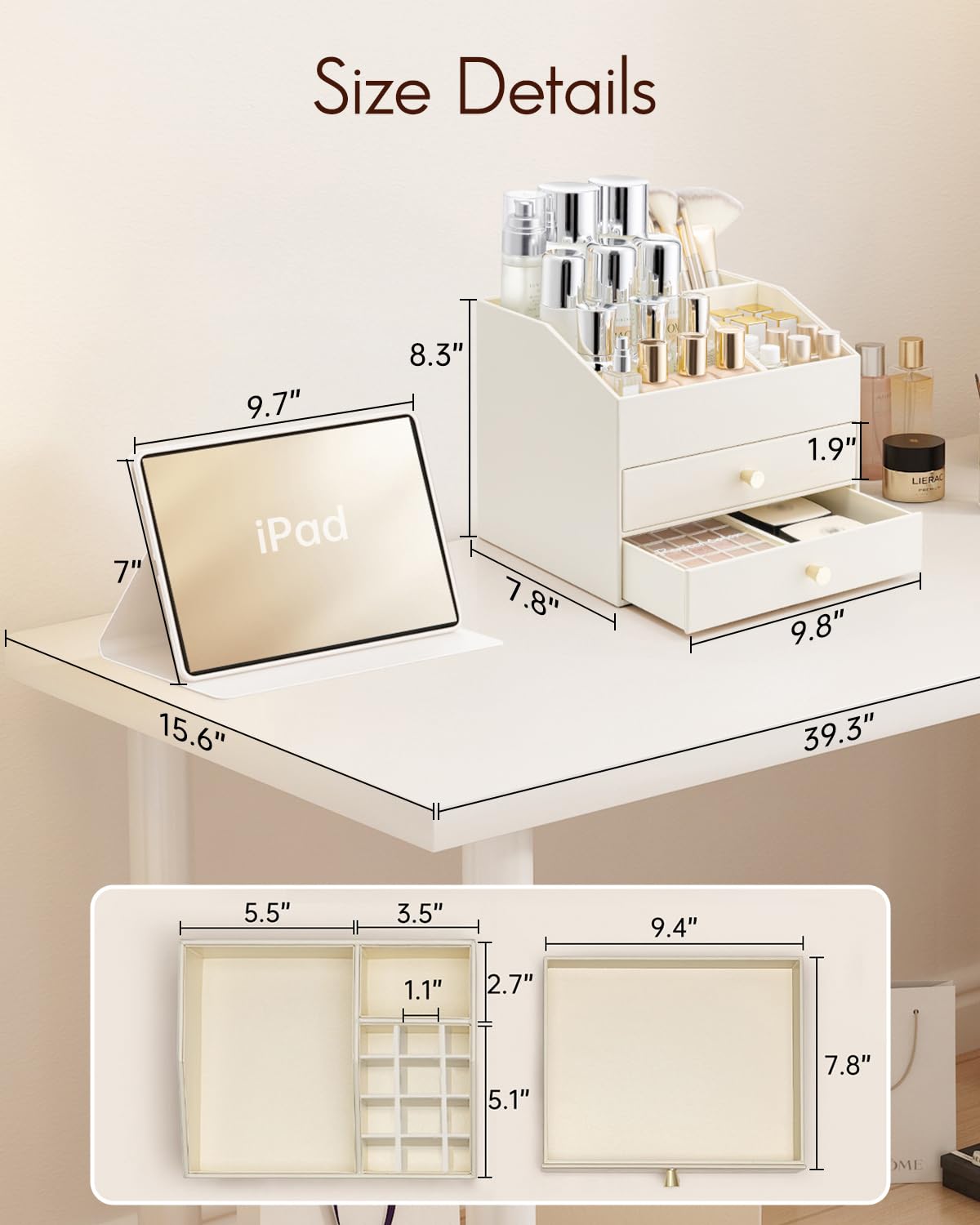 Beige tone complements dressers and studio setups.
