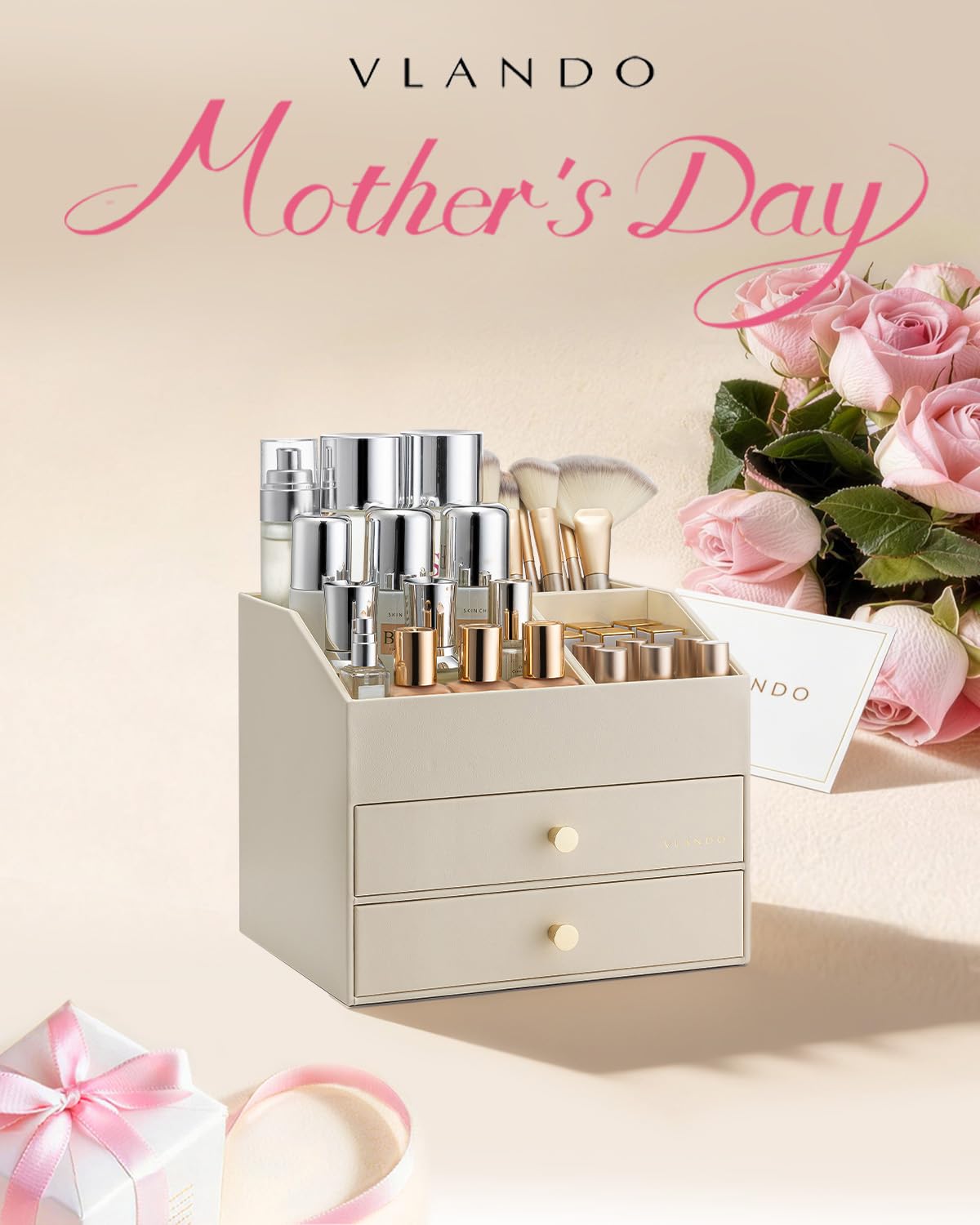 VLANDO organizer with removable lipstick holder for easy access.