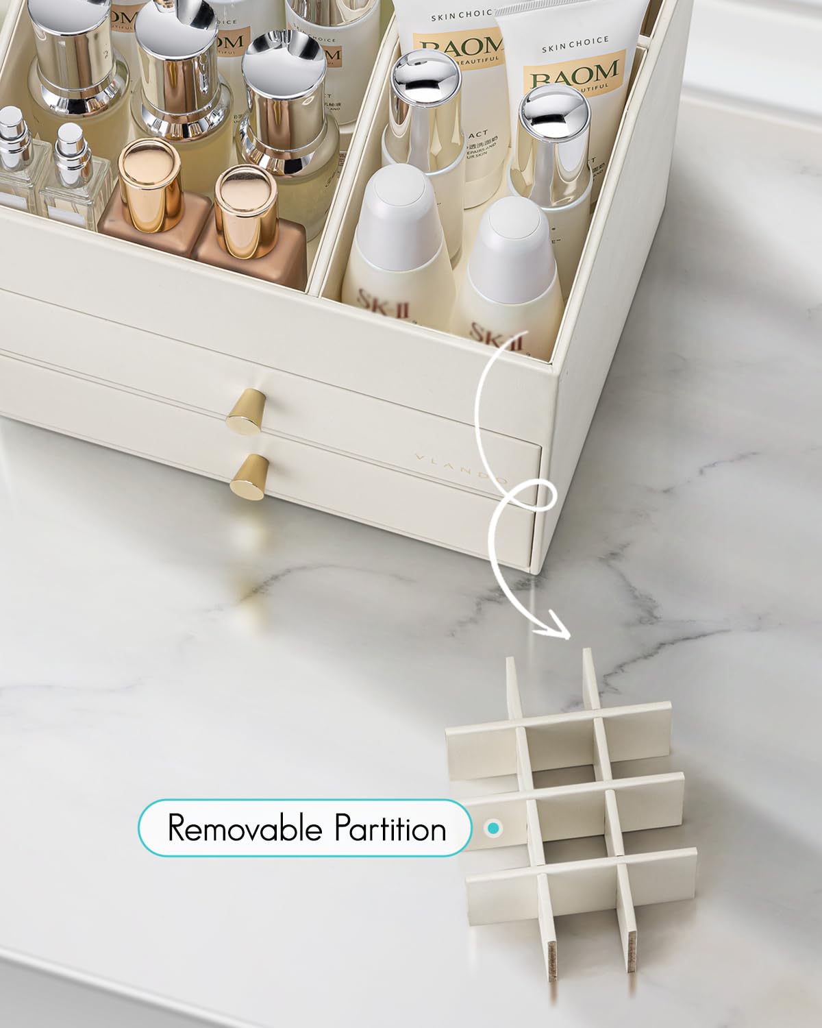 Three-layer design keeps items neatly categorized and accessible.