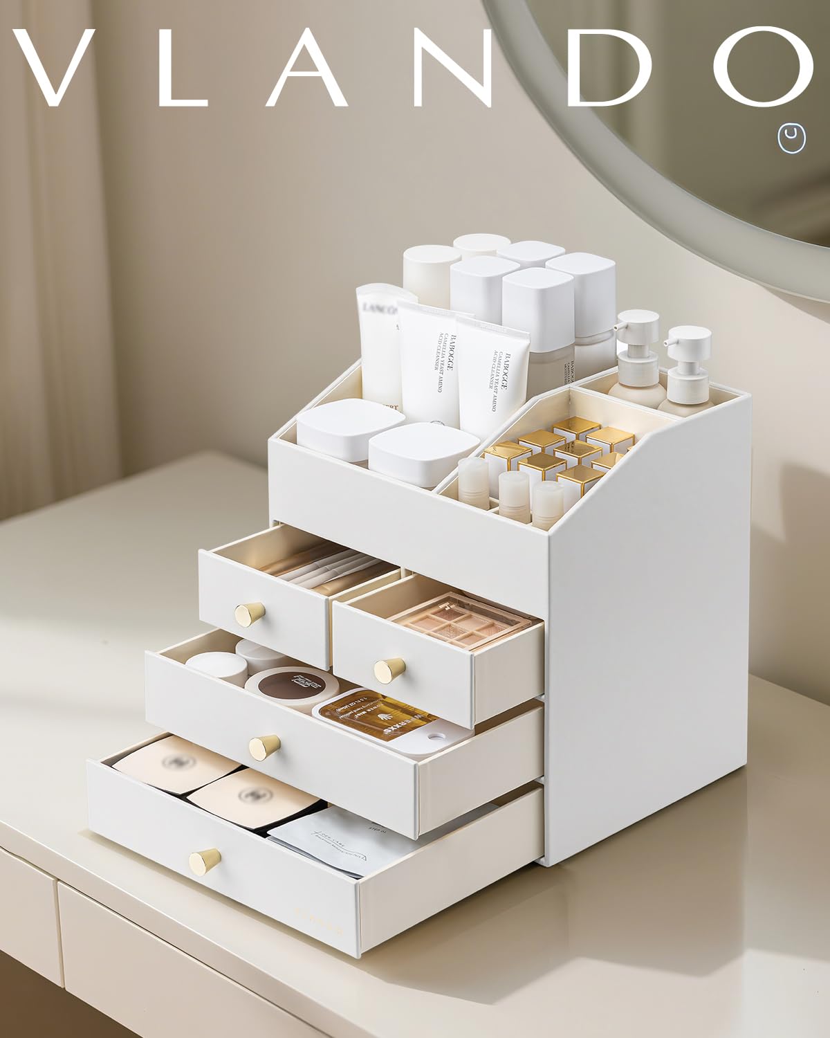 VLANDO categorized storage keeps cosmetics and tools neatly separated