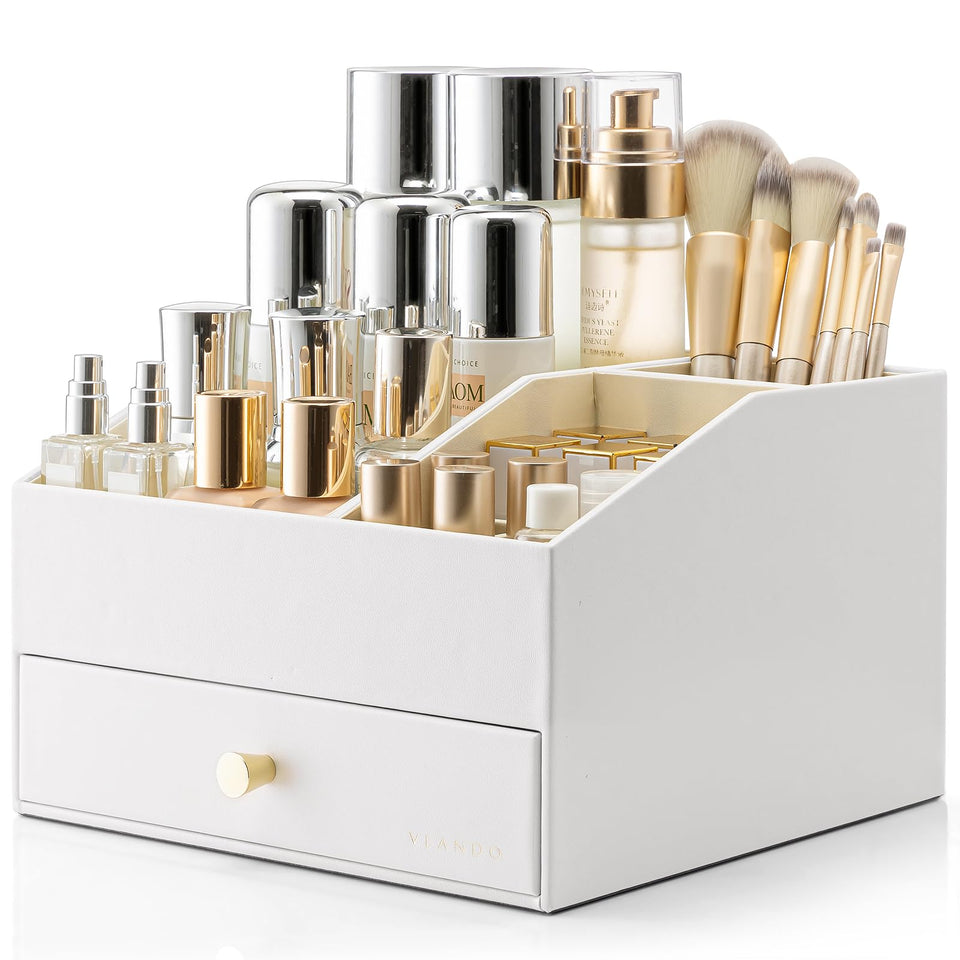 VLANDO makeup organizer large capacity drawers keep cosmetics neatly organized and accessible.