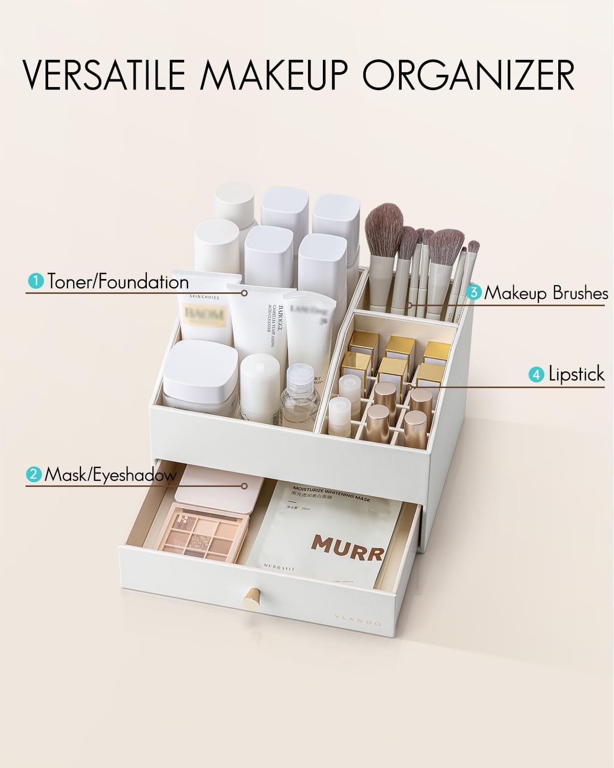 VLANDO PU leather makeup organizer material adds durability and easy cleaning for daily use.