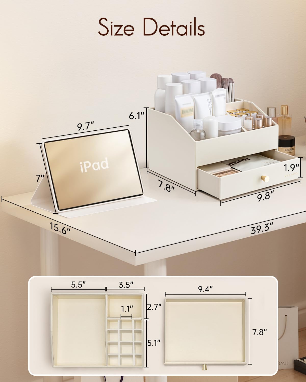 VLANDO removable lipstick holder clears countertop clutter.