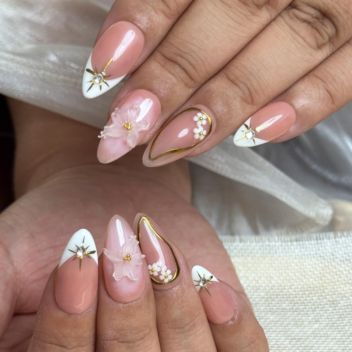 Vlazryk handmade almond press-on nails showcase precise craftsmanship