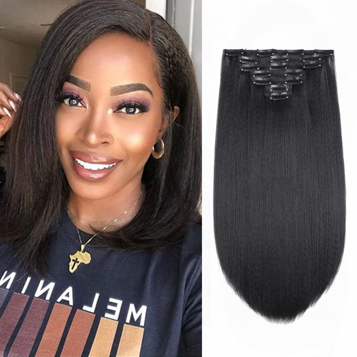 Vlliyava Yaki Kinky Straight clip-in extensions 14in blend naturally for fuller, seamless length.