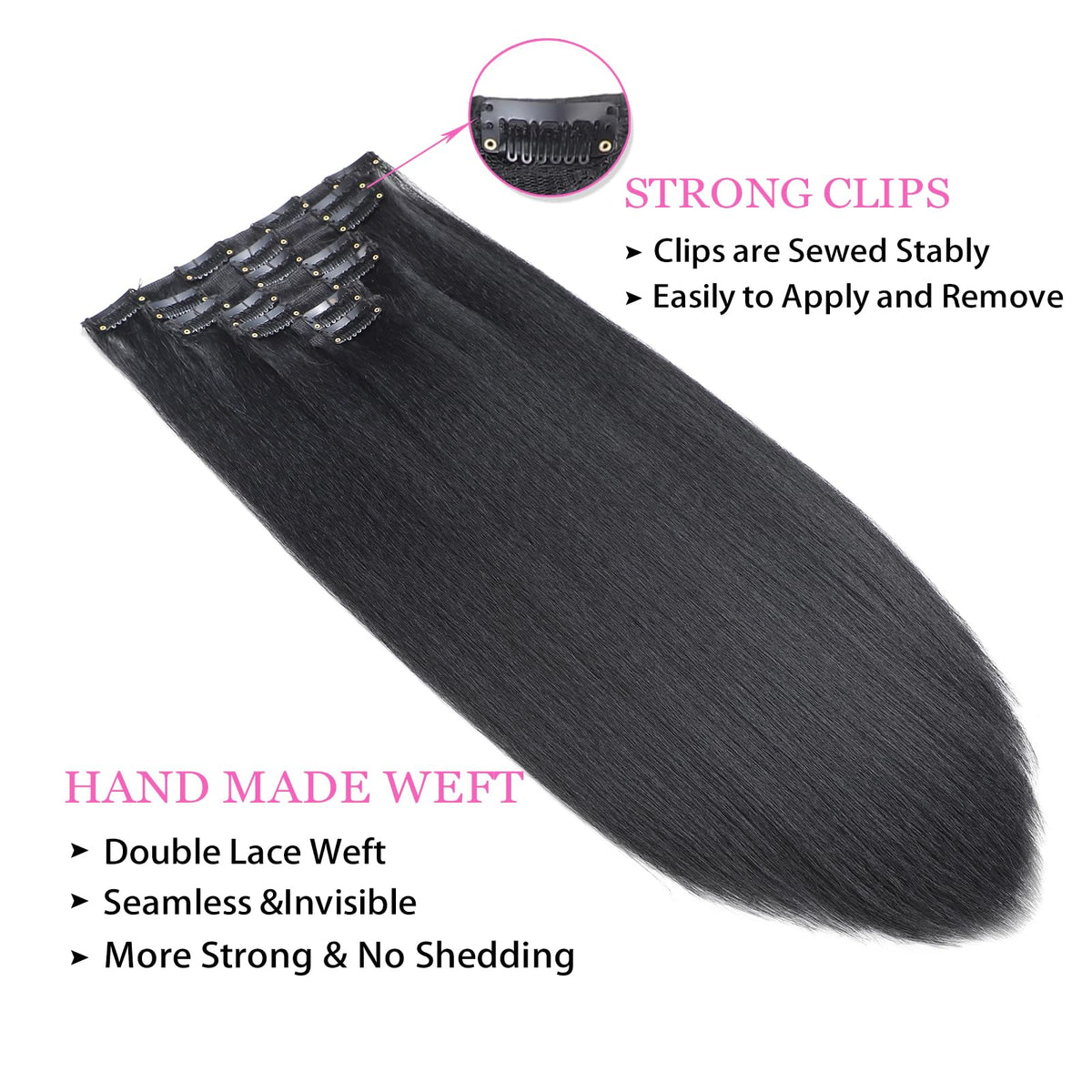 Vlliyava Yaki Kinky Straight clip-in extensions offer versatile 14-inch length for everyday looks.