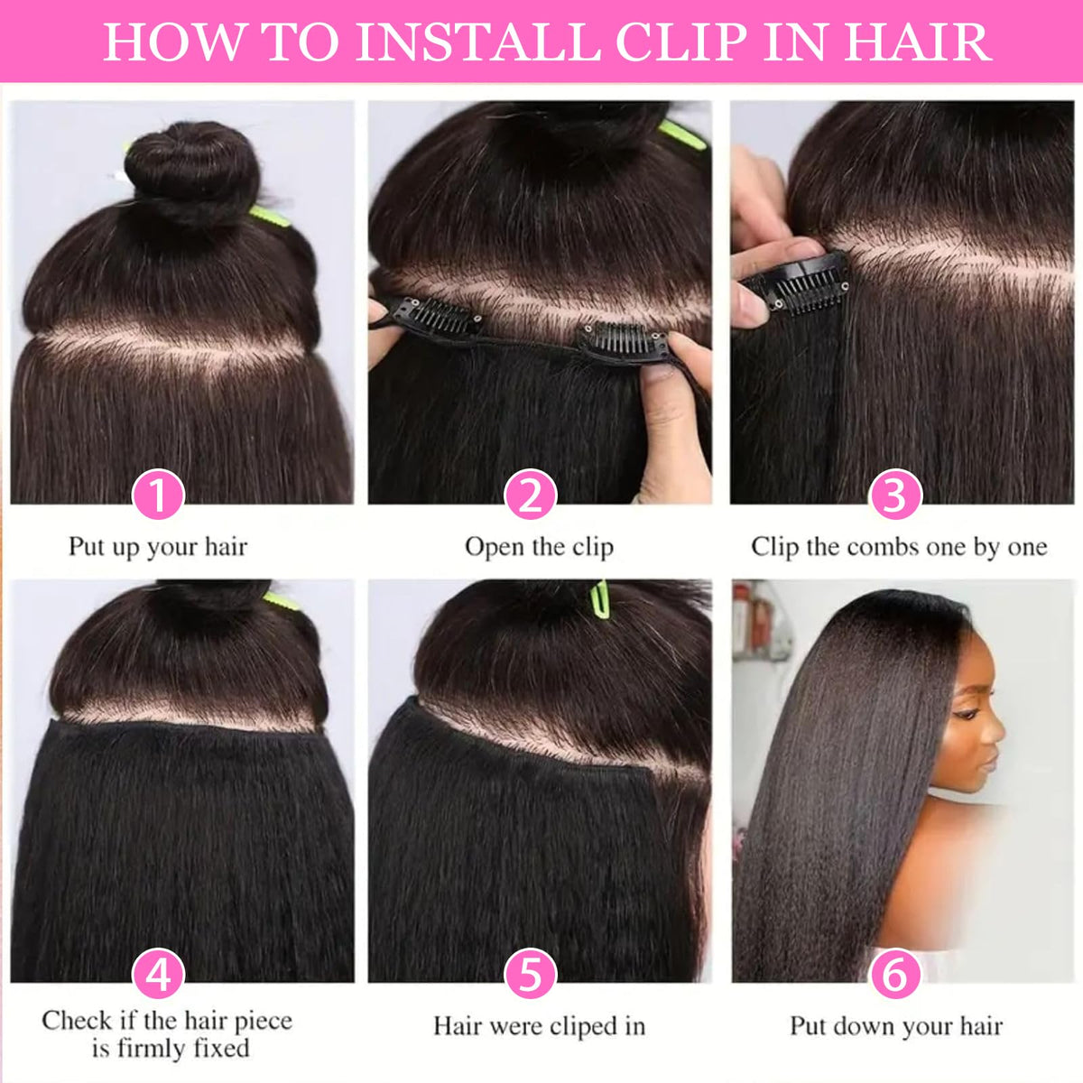 Vlliyava Yaki Kinky Straight clip-in extensions support grab-and-go styling for busy mornings.