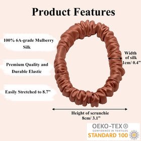 VLOMOT Chocolate brown silk scrunchie closeup showing soft, durable surface.