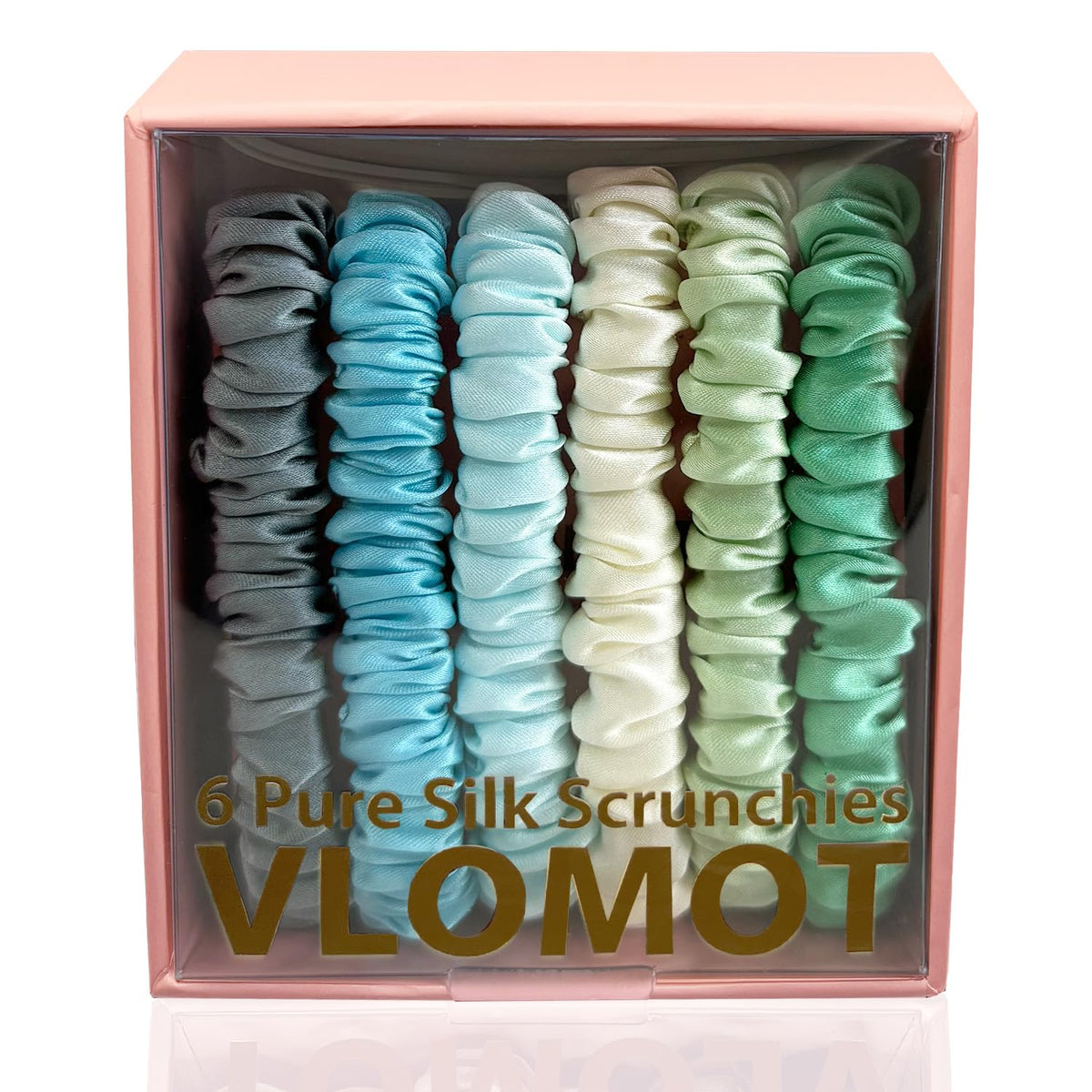 VLOMOT silk scrunchies gray-blue reduce snagging for everyday ponytails