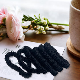 VLOMOT silk scrunchies packaging display suggests gift-ready elegance.