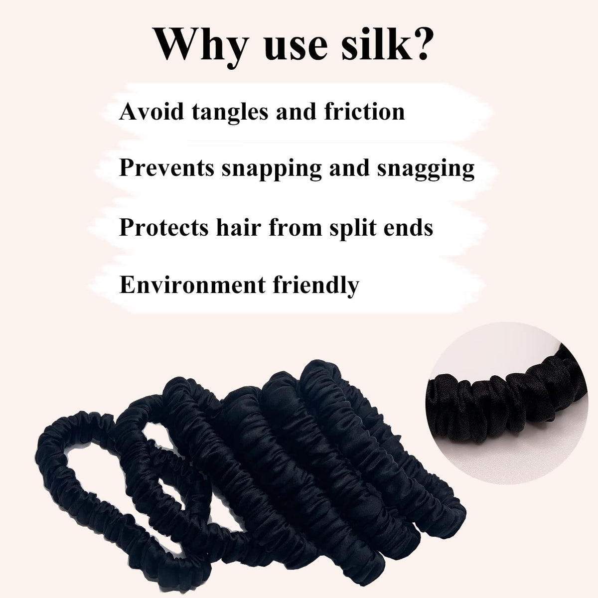 VLOMOT silk scrunchies close-up highlight soft texture and durability.
