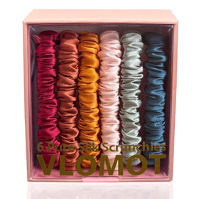 VLOMOT 6 pcs silk scrunchies in color variety, gentle on hair and reduces snagging