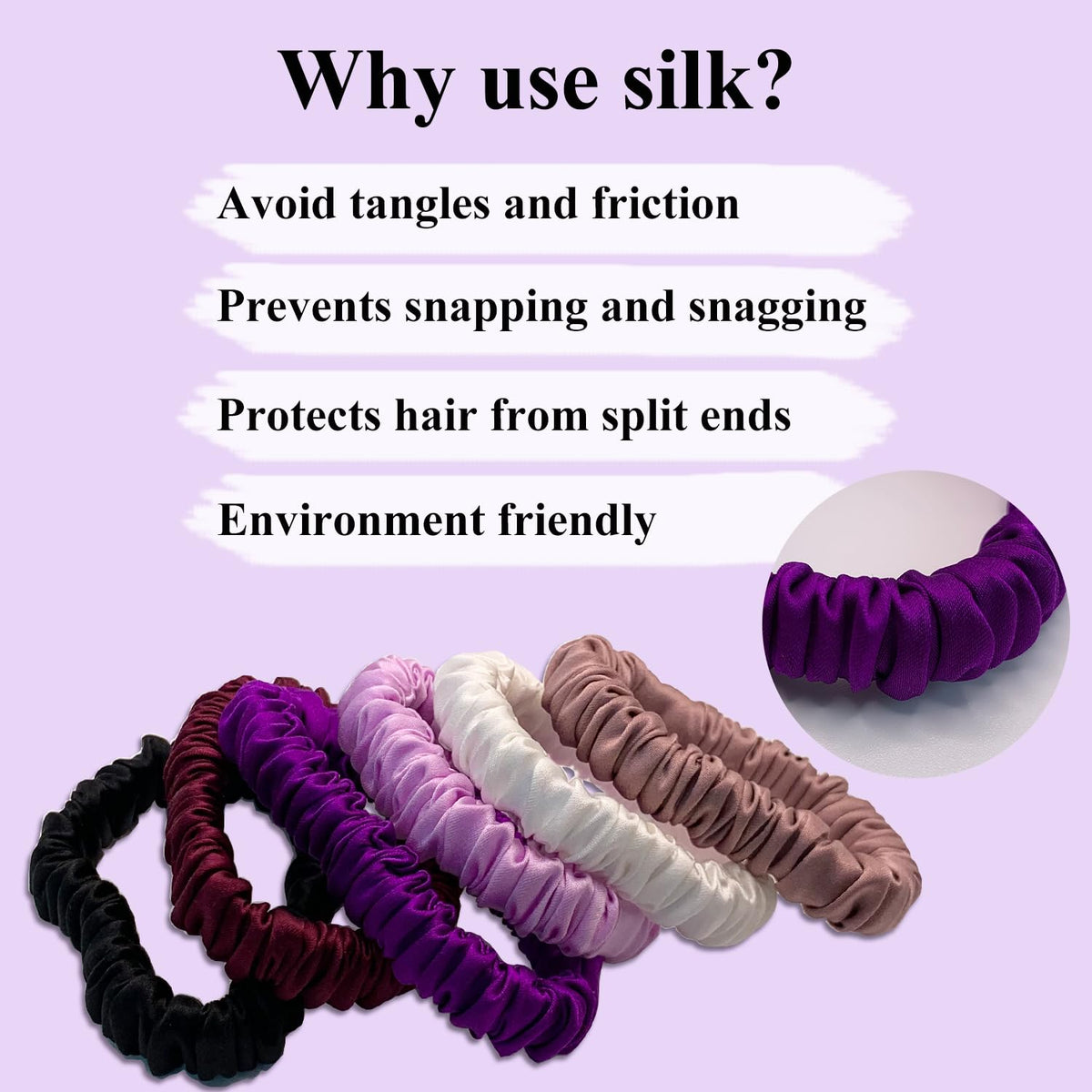 VLOMOT lavender silk scrunchies prevent creases while adding color.