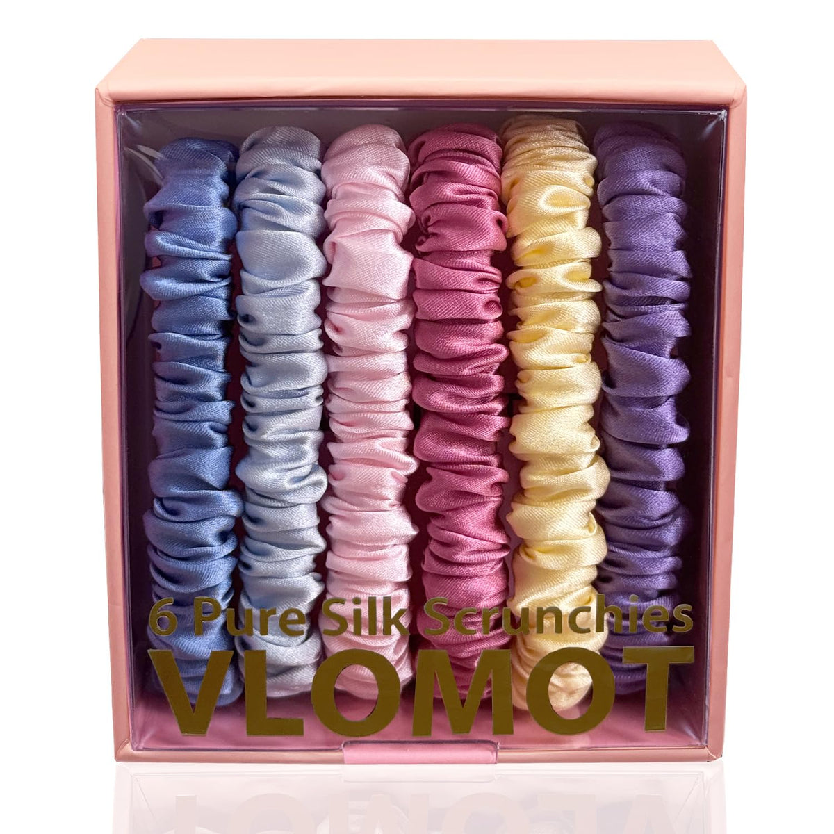 VLOMOT mulberry silk scrunchies in cerulean for gentle, snag-free hold.