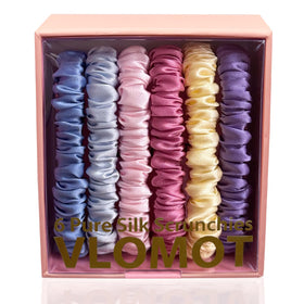 VLOMOT mulberry silk scrunchies in cerulean for gentle, snag-free hold.