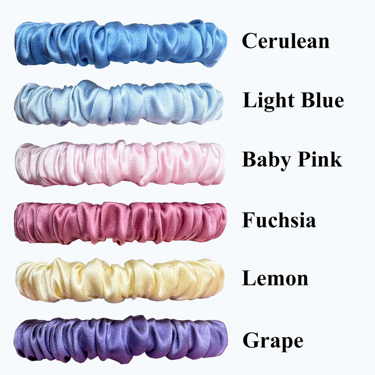 VLOMOT mulberry silk scrunchies in light blue for smooth, controlled styling.
