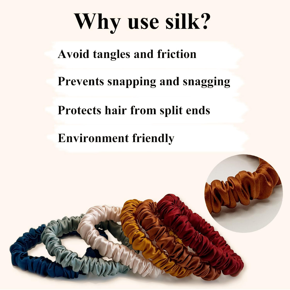Durable silk fibers prevent creasing while providing secure, comfortable wear