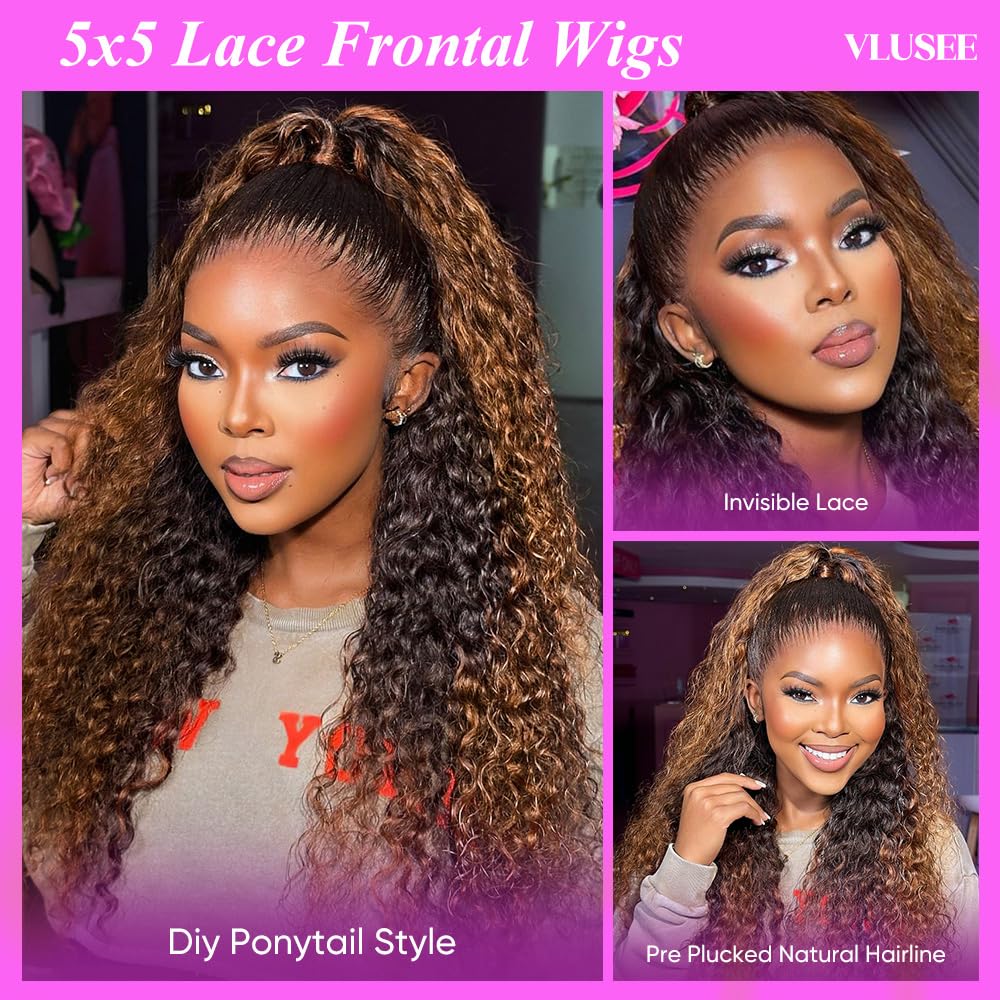 Vlusee glueless wig on head demonstrates quick, glue-free wear.