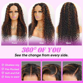 Vlusee honey blonde Jerry Curly 24 inch wig with vibrant color.