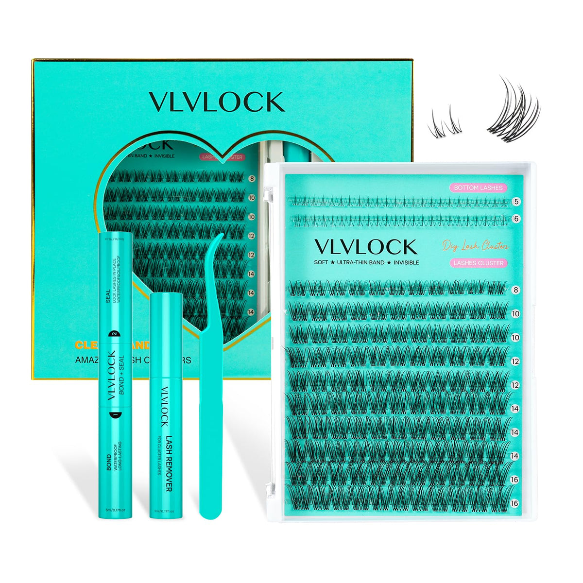 VLVLOCK lash clusters kit clear band for a natural base and easy styling.