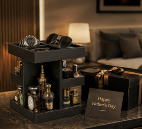 VLXXOI Cologne Organizer placed on bathroom counter for perfumes