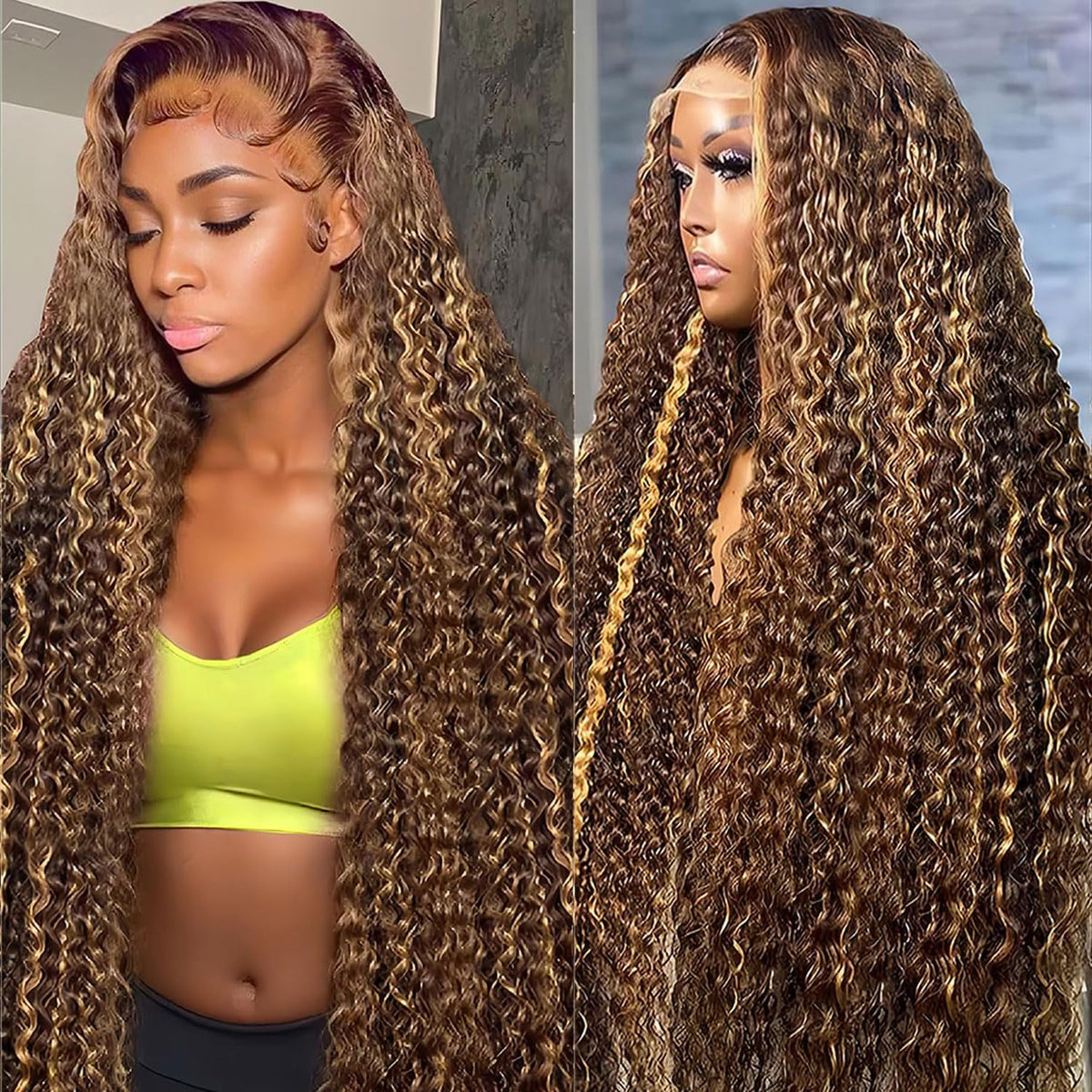 VNFM honey blonde deep wave lace front wig with silky texture for effortless daily styling.