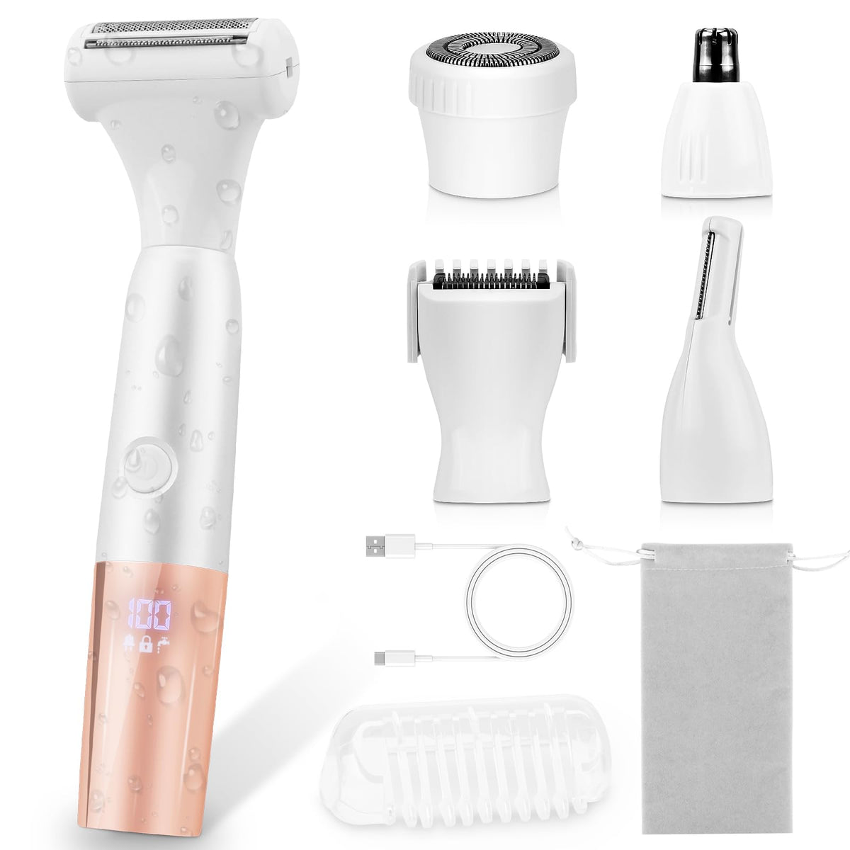 Vnina 5-in-1 bikini trimmer heads for versatile grooming across body and face
