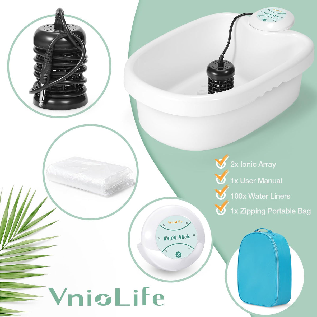 100 liners included for hygienic foot bath sessions with VnioLife WL