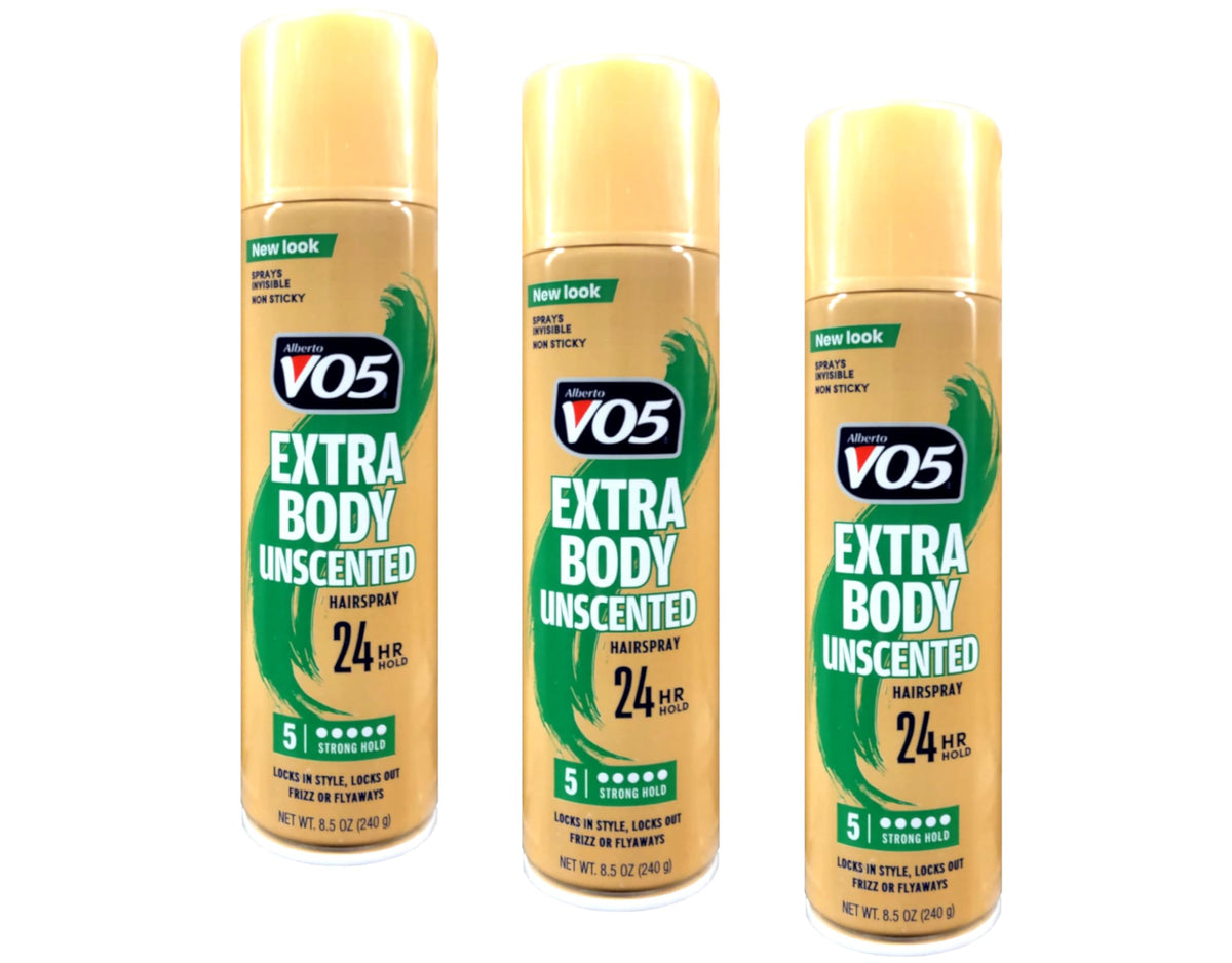VO5 Crystal Clear Hairspray 3-pack demonstrates quick-dry application and easy layering.