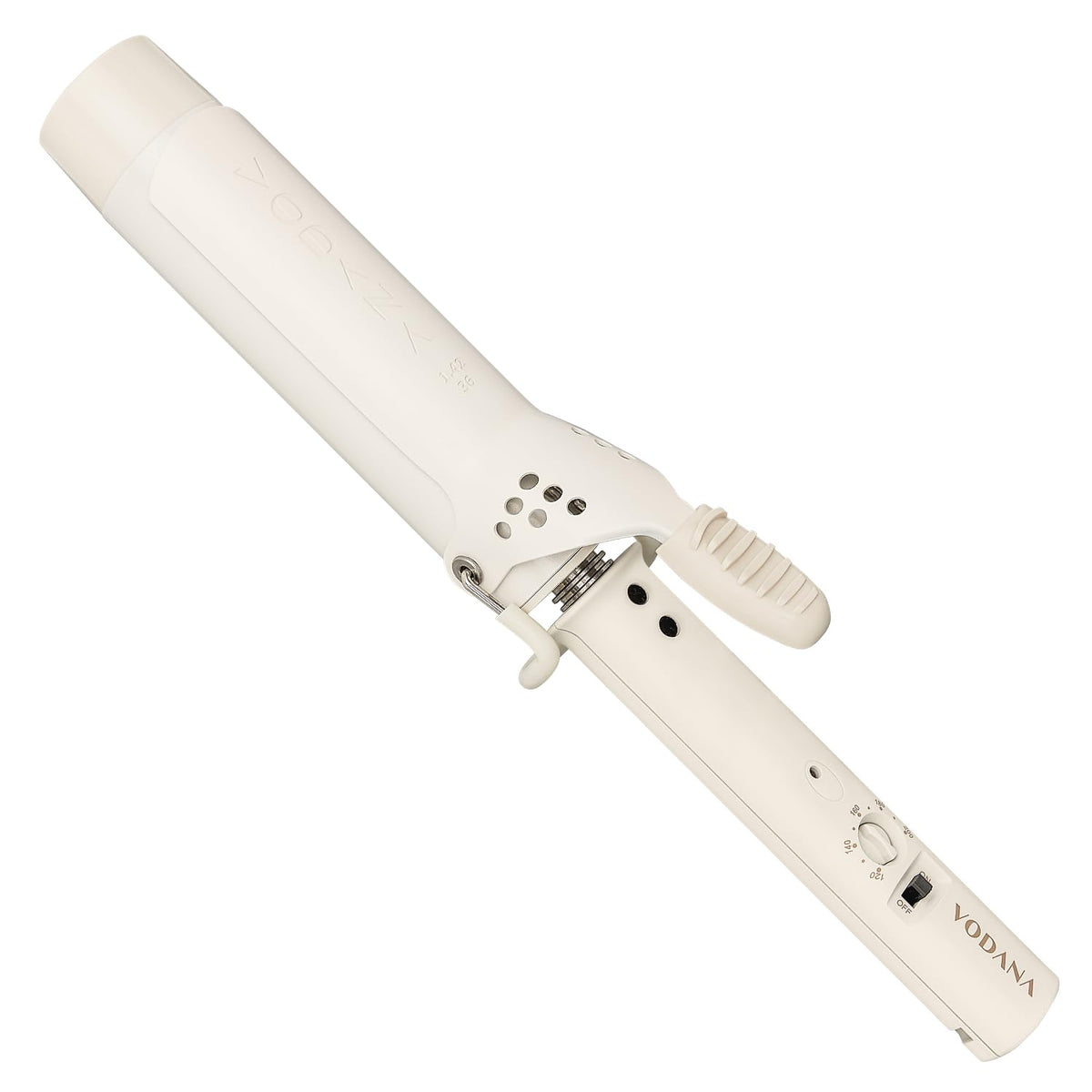 Vodana GlamWave ceramic curling iron close-up for fast, damage-minimizing styling