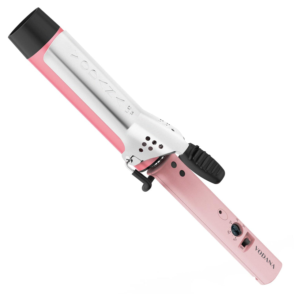 Vodana GlamWave curling iron heats up in one minute for quick styling.