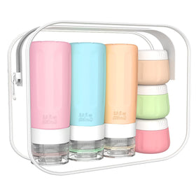 vodvob 16-piece travel bottles set organized in a carry bag for easy packing