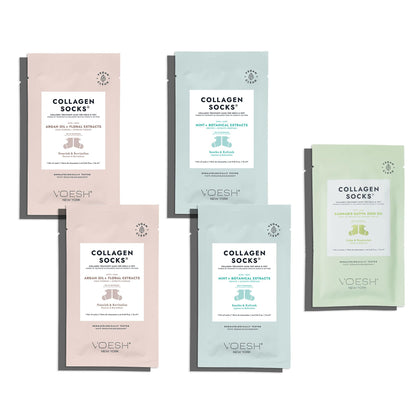 VOESH Collagen Socks variety pack closeup showing soothing foot hydration