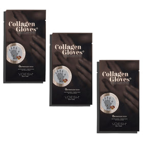 VOESH vegan hand mask ingredients highlighted, featuring vegan collagen, argan oil, and shea butter.