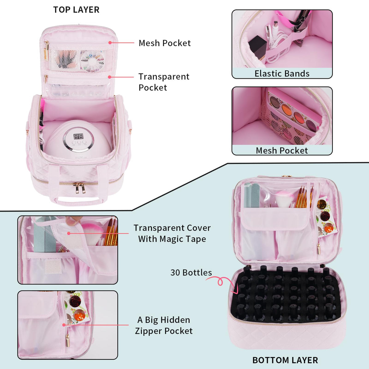 VOFIpremiAm nail organizer bottom layer with 30-bottle divider for neat polish storage.