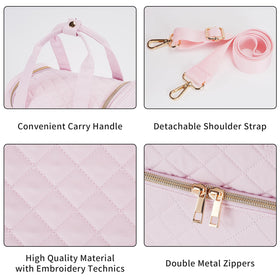 VOFIpremiAm travel-ready nail case back strap over luggage handle.