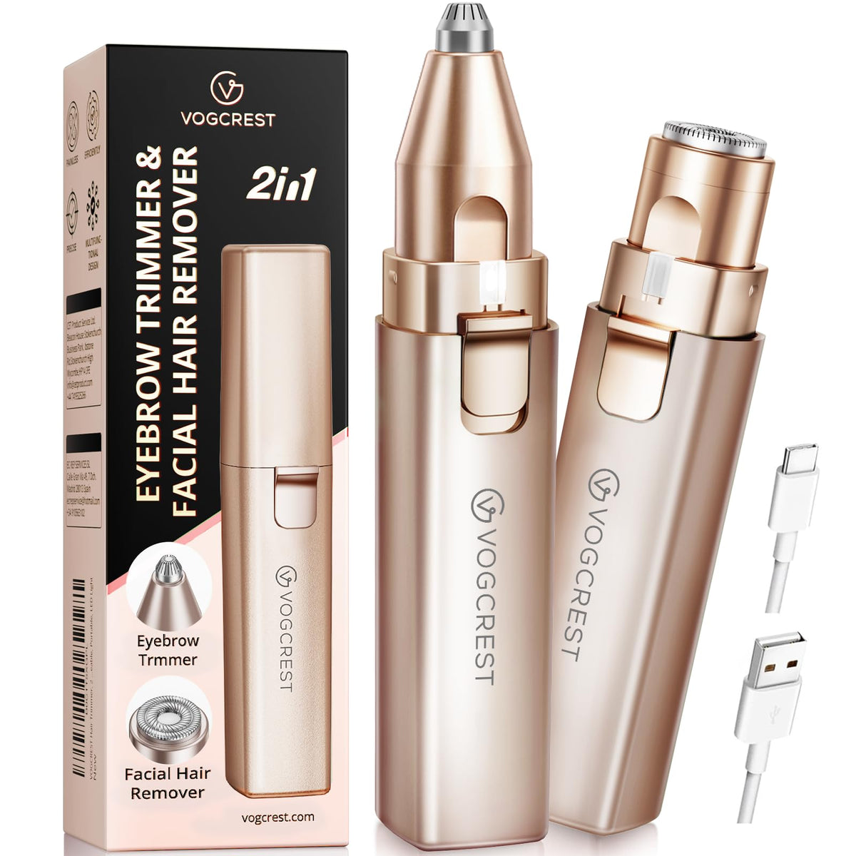 VG Vogcrest rechargeable facial hair remover in action for quick grooming.