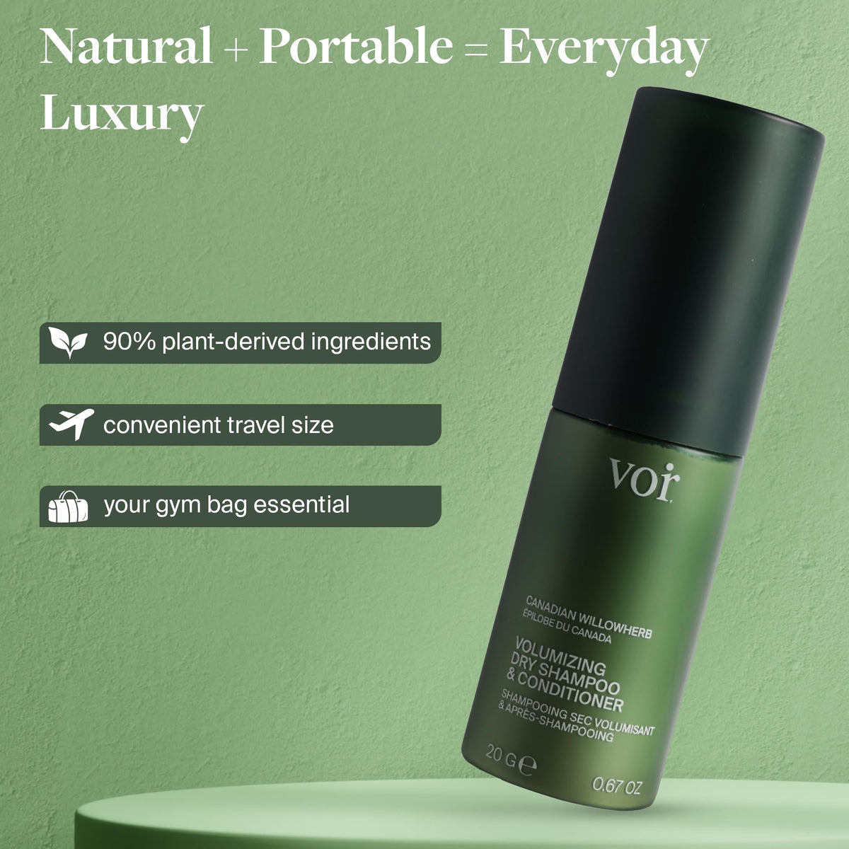 Voir Haircare eco-packaging with 30 percent PCR is clearly labeled.