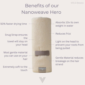 VOLO Hero Hair Towel Snug Strap securing towel in place