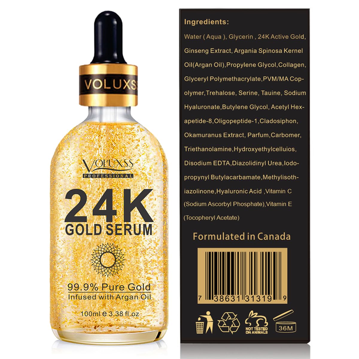 Voluxss 24K Gold Serum drops on skin emphasizing glow and moisture.