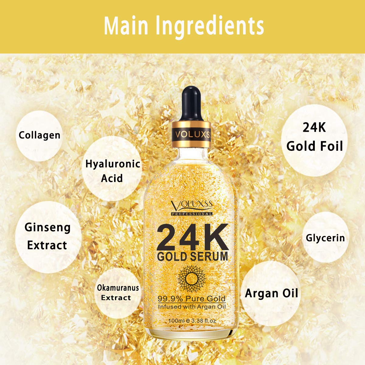 Voluxss 24K Gold Serum on hands during application demonstrating hydration.