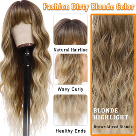 Vomella long curly wavy ombre blonde wig adds volume and movement.