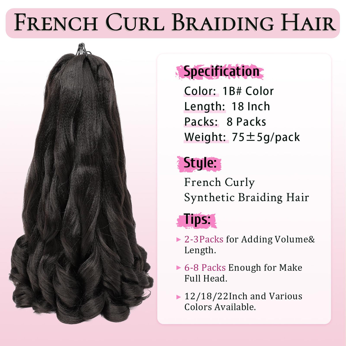 Vomella Loose-wavy 18-inch braiding hair in 1B black, ideal for protective styles.