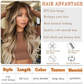 Vomella ombre blonde wig with bangs offers versatile styling options.