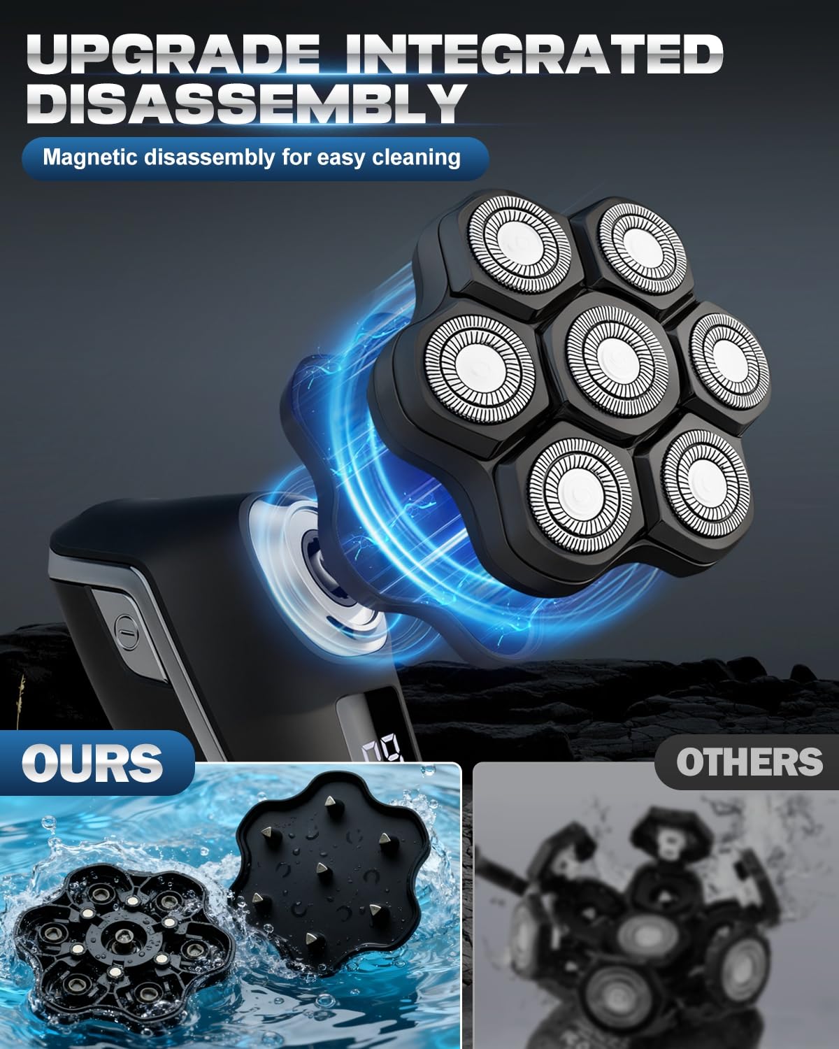Voph shaver shows low noise and ergonomic grip for comfortable control.