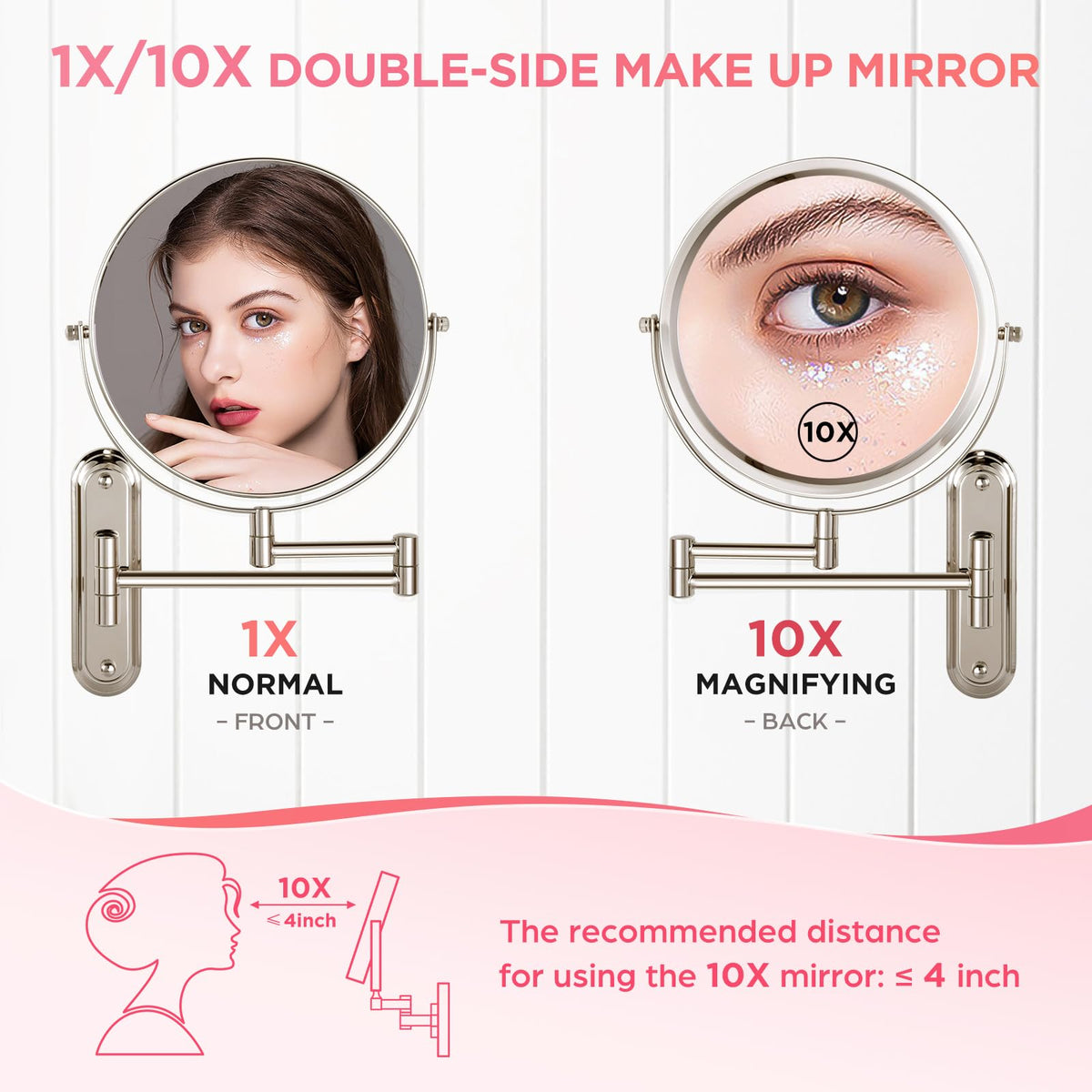 VORREMIRR mirror with 360-degree swivel and extendable arm for flexible use