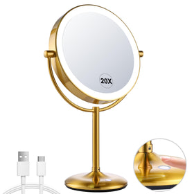 VORREMIRR 9-inch gold lighted makeup mirror with 20x magnification for precise detail makeup.