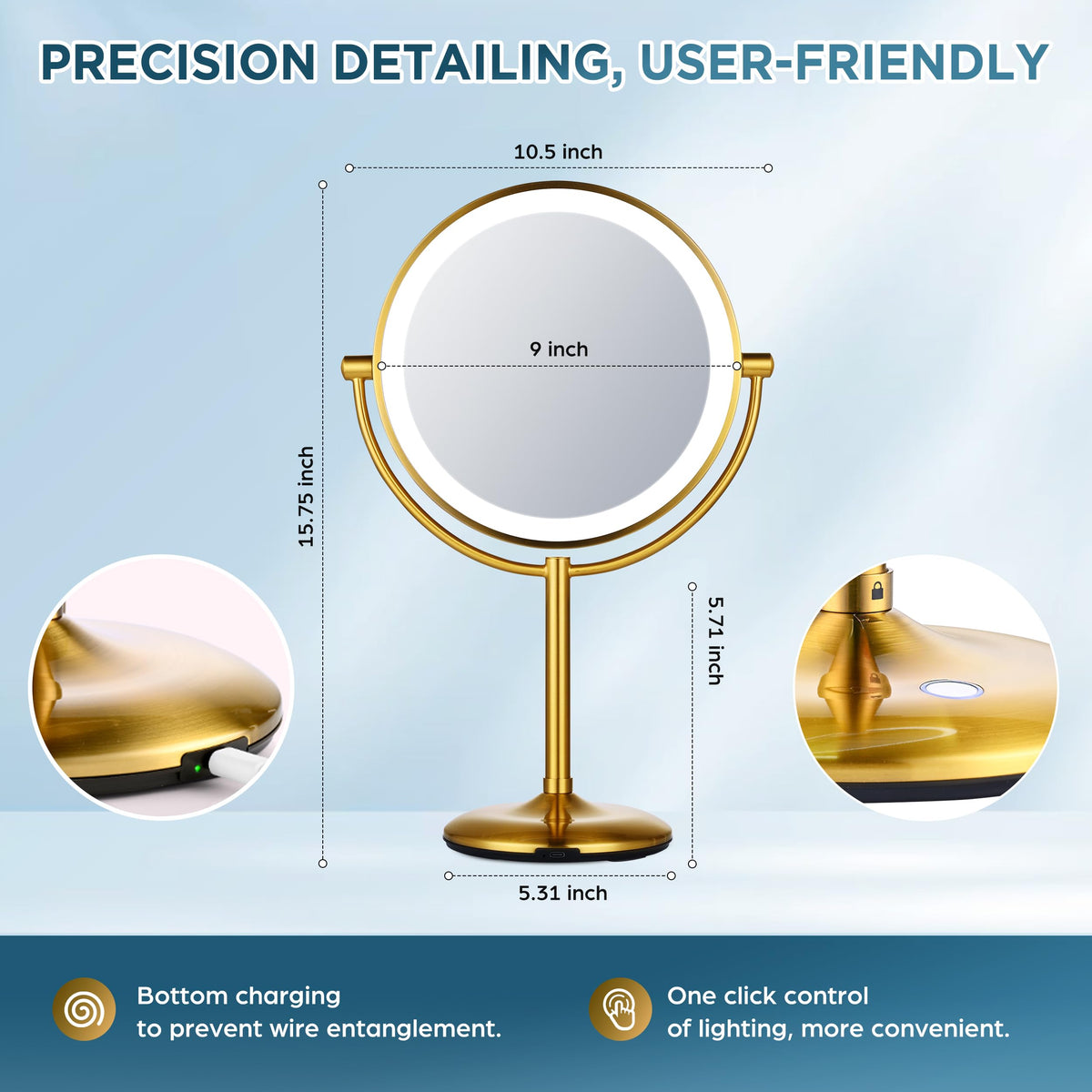VORREMIRR double-sided magnification for quick close-ups and full-face checks.