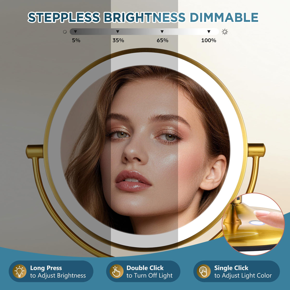 VORREMIRR stepless brightness from 200 to 1800 lux for versatile use.